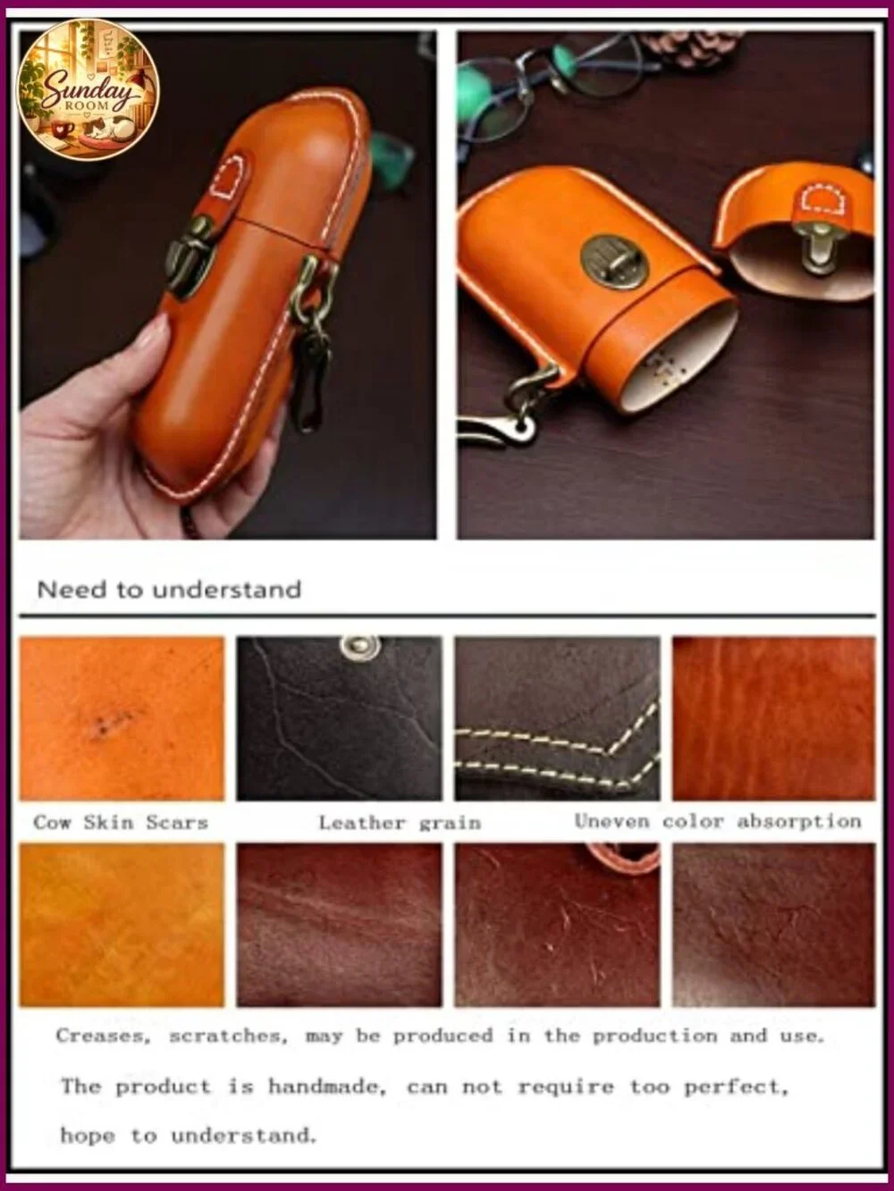 Hard Shell Leather Eyeglass Case Retro Sunglasses Protection Box with Hook